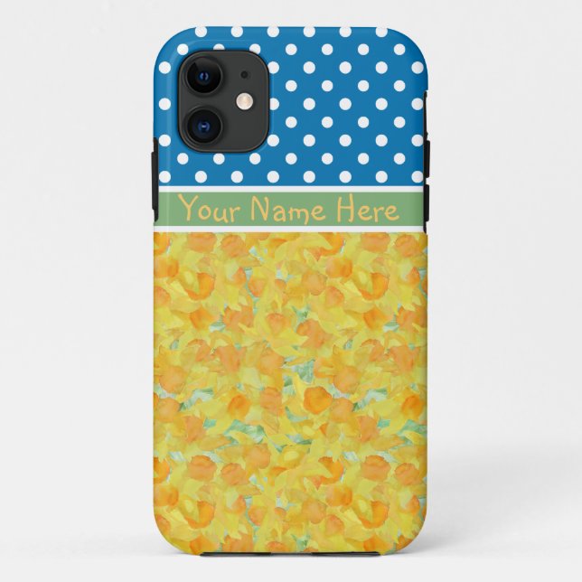Coques Case-Mate iPhone Daffodiques d'or et Pois bleus (Dos)
