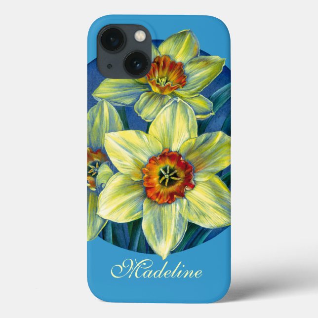Coques Case-Mate iPhone Daffodiques jaune bleu nommé (Verso)