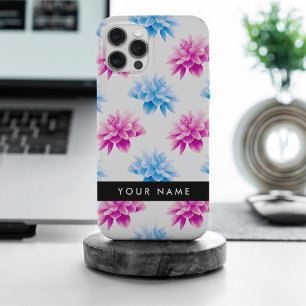 Coque Case-Mate iPhone Dahlia rose et bleu, motif floral, Votre nom
