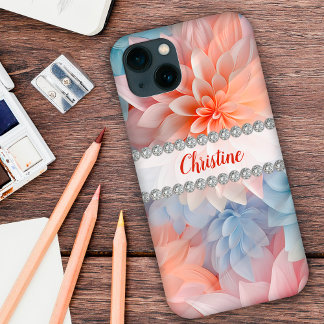 Case-Mate iPhone Case Dahlias 3D pastels doux, cadre diamant personnalis