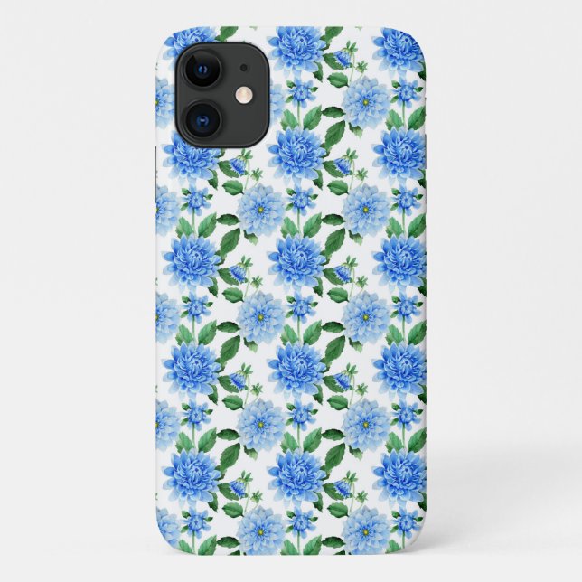 Coques Case-Mate iPhone dahlias bleu sur blanc (Dos)