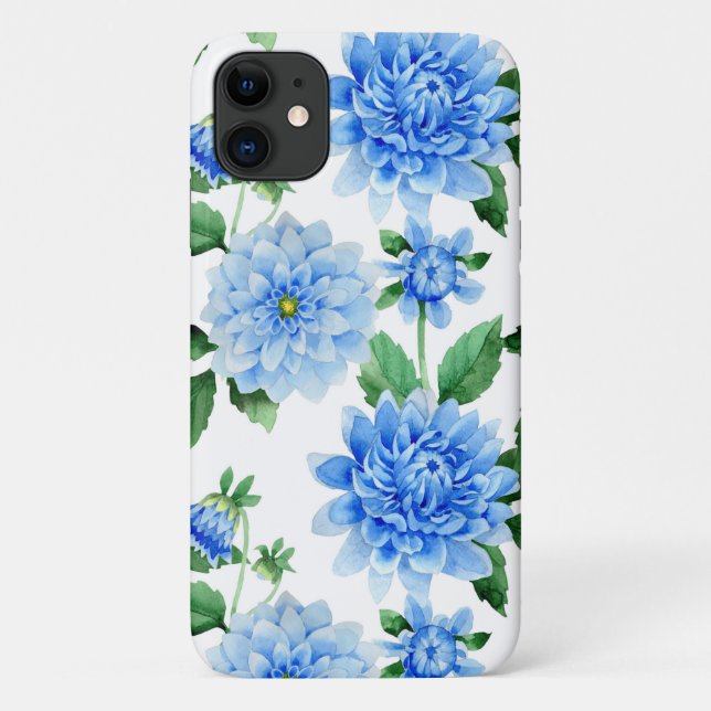 Coques Case-Mate iPhone dahlias bleu sur blanc (Dos)