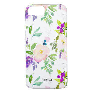 Coque iPhone 8/7 Dainty Aquarelle Fleurs   Peonies et Wisterias