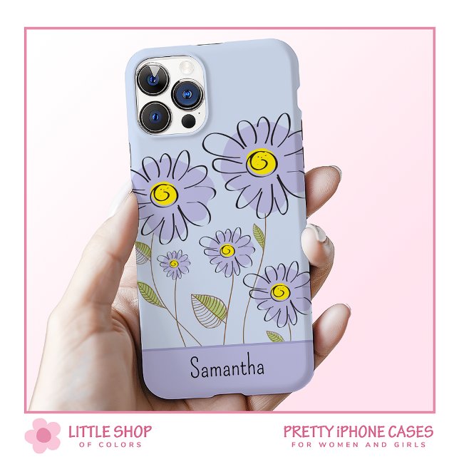 Coques Case-Mate iPhone Daises de couleur aquarelle violette Monogrammées (Créateur téléchargé)