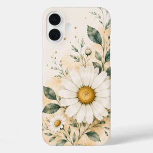 Coque Pour iPhone 16 Plus Daisy Floral Blanc Élégant