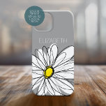 Coque Pour iPhone 14 Plus Daisy floral tendance avec nom personnalisé gris j<br><div class="desc">Un morceau d'art zen et fantaisiste,  hipster. Vous pouvez ajouter un nom,  un monogramme ou un autre texte personnalisé. Si vous avez besoin de déplacer l'art autour,  cliquez sur le bouton personnaliser pour apporter des modifications.</div>