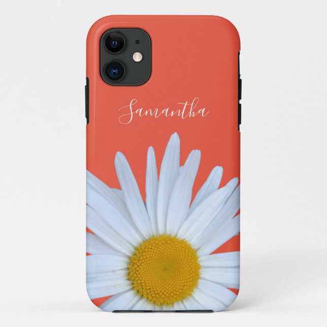 Coques Case-Mate iPhone Daisy Orange Élégant Script blanc (Dos)