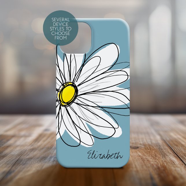 Coques Case-Mate iPhone Daisy tendance Floral Illustration Nom du script (Personalized phone case with a whimsical daisy and custom name)