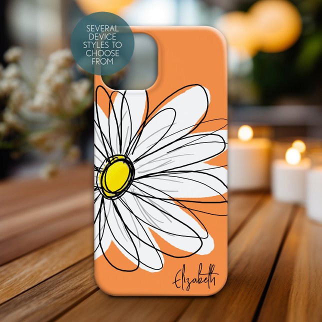 Coques Case-Mate iPhone Daisy tendance Floral Illustration Nom personnalis (Personalized Phone Case with Whimsical Daisy and Custom Name)