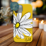 Coques Pour iPhone Daisy tendance Floral Illustration Nom personnalis<br><div class="desc">Dessin de marguerite avec un arrière - plan de couleur solide et un endroit pour ajouter un nom ou un autre texte. Un design moderne et animé dessiné à la main avec des couleurs tendance.</div>