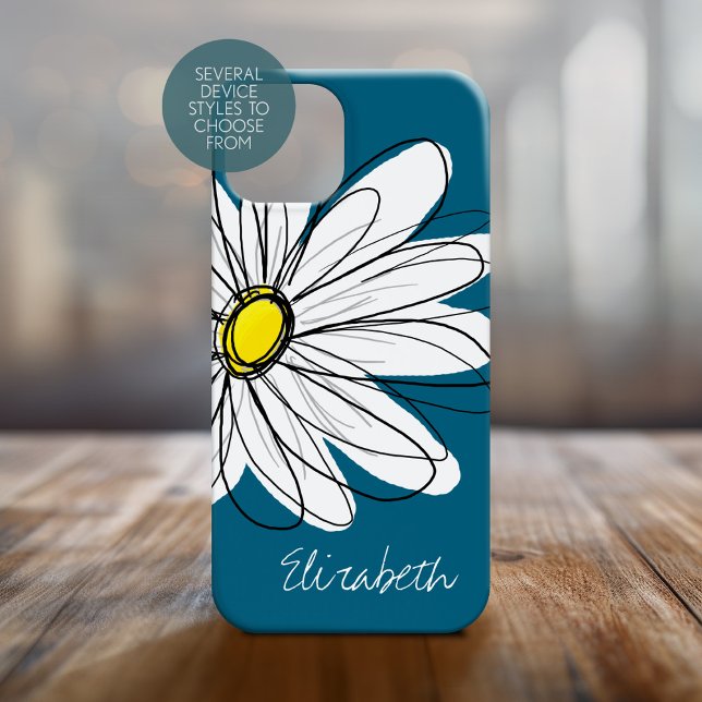 Coques Case-Mate iPhone Daisy tendance Floral Illustration Nom personnalis (Personalized phone case with a whimsical daisy and custom name)