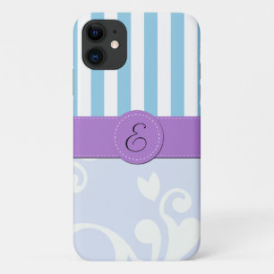 Coques Pour iPhone Damas Bleu, Bleu, Gratté, Monogramme