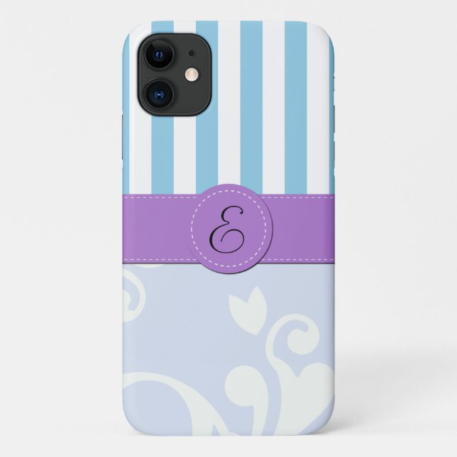 Coques Case-Mate iPhone Damas Bleu, Bleu, Gratté, Monogramme (Dos)