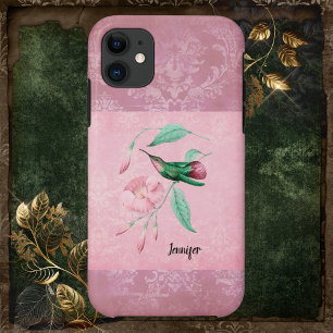 Case-Mate iPhone Case Damas de colibri rose vintage et de menthe