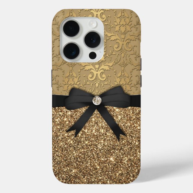 Coques Case-Mate iPhone Damas d'or, ruban et Parties scintillant (Verso)