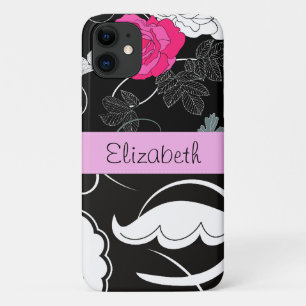 Case-Mate iPhone Case Damas, Fleurs, Noir et Blanc, Votre nom