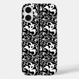 Coques iPhone 16 Plus Damas floral Ikat - Noir et Blanc