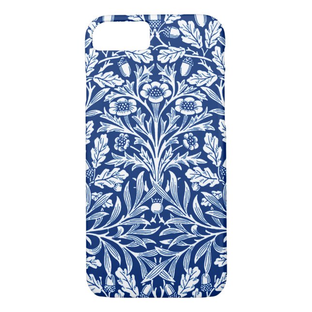 Coques Case-Mate iPhone Damas florales Art Nouveau, bleu et blanc de Cobal (Dos)