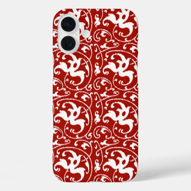 Coques Case-Mate iPhone Damas florales d'Ikat - Rouge et blanc foncé (Verso)