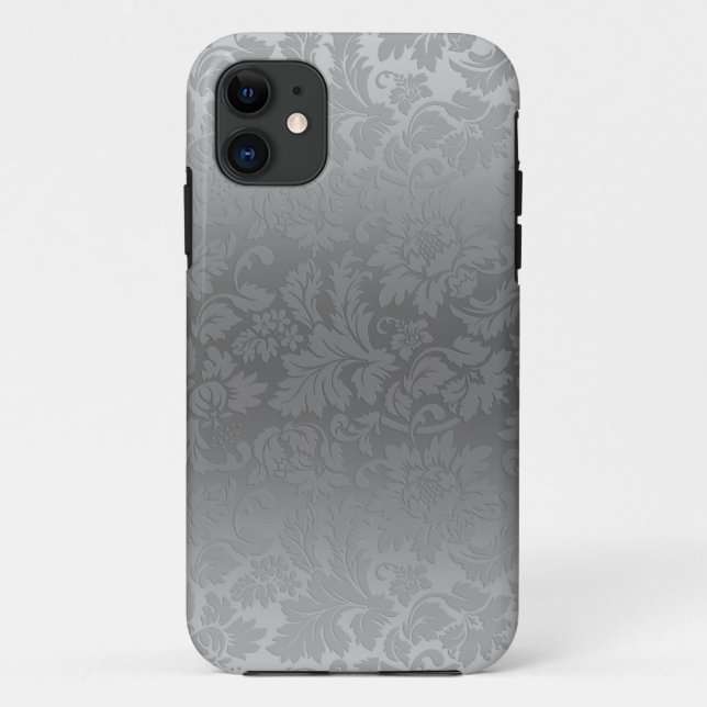 Coques Case-Mate iPhone Damas florales monochromatiques gris argenté métal (Dos)