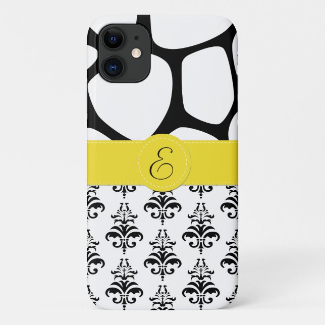 Coques Case-Mate iPhone Damas, Giraffe, Noir et Blanc, Monogramme (Dos)