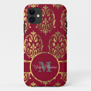 Coque Case-Mate iPhone Damas monogrammées rouge et or