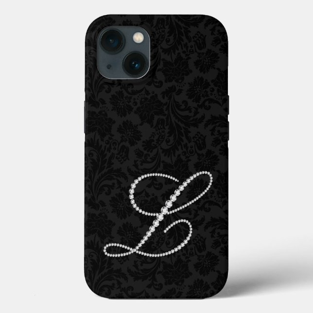Coques Case-Mate iPhone Damas noires, diamants lettre L (Verso)
