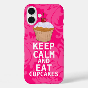 Coque Pour iPhone 16 Plus Damas Rose Chaud GARDER CALME ET Manger Cupcakes