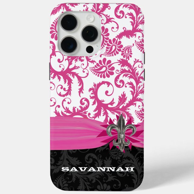 Coques Case-Mate iPhone Damas rose Personnalisé Fleur de lis (Verso)