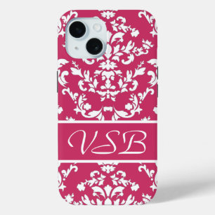 Coque Pour iPhone 15 Damas roses #3 avec monogramme à Victoria Shaylee