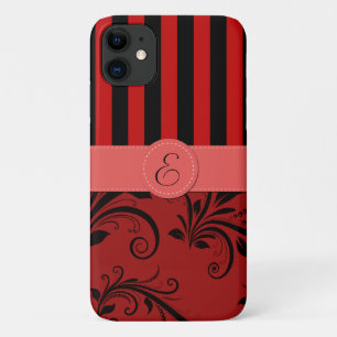 Coque Case-Mate iPhone Damas Rouges, Rayures Rouges, Rayures, Monogramme