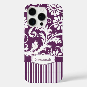 Coques iPhone 16 Pro Damas Vintage d'aubergine personnalisée et bande