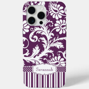 Coque iPhone 15 Pro Max Damas Vintage d'aubergine personnalisée et bande