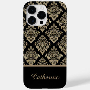 Coque Case-Mate iPhone Damask Black Gold Swirl Nom personnalisé
