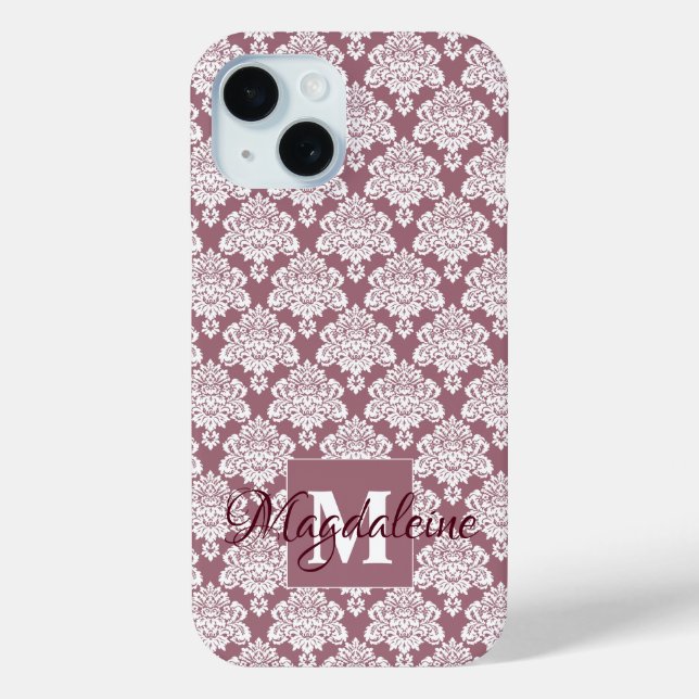 Coques Case-Mate iPhone Damask blanc sur Mauve Monogramme & Nom Jolie (Verso)