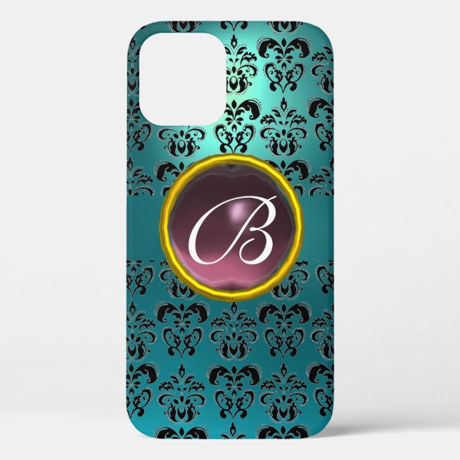 Coques Case-Mate iPhone DAMASK GEM MONOGRAM bleu violet (Verso)