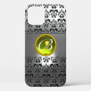 Coque iPhone 12 DAMASK GEM MONOGRAM cristal blanc jaune