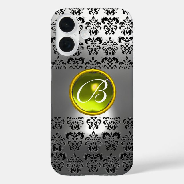 Coques Case-Mate iPhone DAMASK GEM MONOGRAM cristal blanc jaune (Verso)