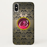 DAMASK GEM MONOGRAM gris noir rose fuchsia