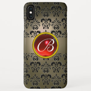 Coque Pour iPhone XS Max DAMASK GEM MONOGRAM gris noir rouge