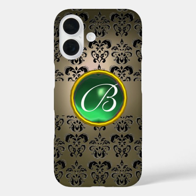 Coques Case-Mate iPhone DAMASK GEM MONOGRAM gris vert noir (Verso)