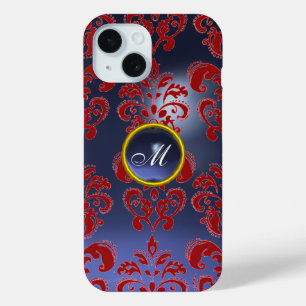 Coque Case-Mate iPhone DAMASK GEM MONOGRAM rouge violet foncé