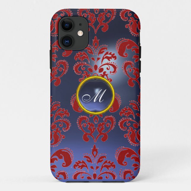 Coques Case-Mate iPhone DAMASK GEM MONOGRAM rouge violet foncé (Dos)