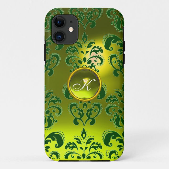 Coques Case-Mate iPhone DAMASK GEM MONOGRAM vert jaune (Dos)