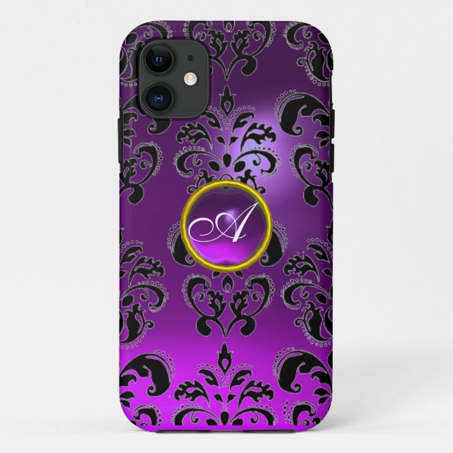 Coques Case-Mate iPhone DAMASK GEM MONOGRAM violet (Dos)