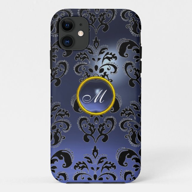 Coques Case-Mate iPhone DAMASK GEM MONOGRAM violet foncé (Dos)