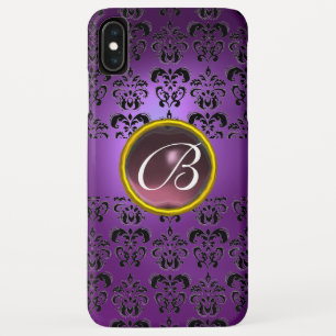 Coque Pour iPhone XS Max DAMASK GEM MONOGRAM violet noir