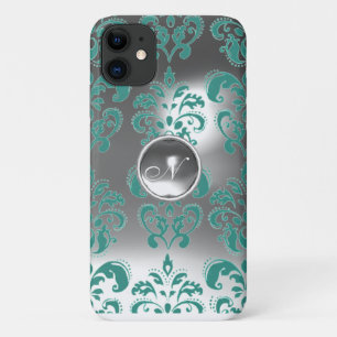 COQUES POUR iPhone DAMASK GEM MONOGRAMME BLANC BLANC