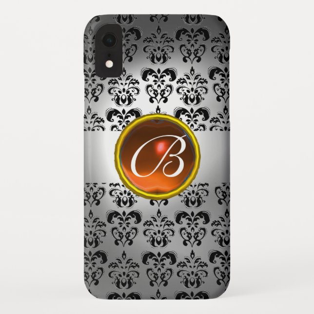 Coques Case-Mate iPhone DAMASK GEM MONOGRAS blanc orang noir (Dos)