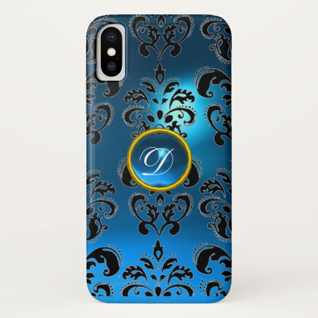 Coques Case-Mate iPhone DAMASK GEM MONOGRAS bleu (Dos)